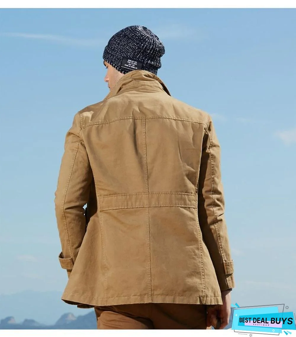 Men's Business Casual Long Cotton Trench Coat Jacket Men Winter Brand Classic Iconic Trench Breasted Overcoat