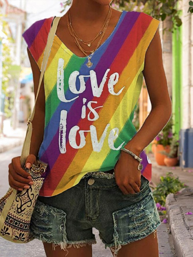 Love Is Love Rainbow Print Casual T-Shirt