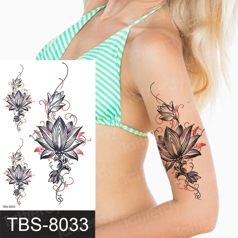 rose lotus flower temporary tattoo for women girls sexy body tattoo sticker girl tatouage temporaire femme back tatoo fake