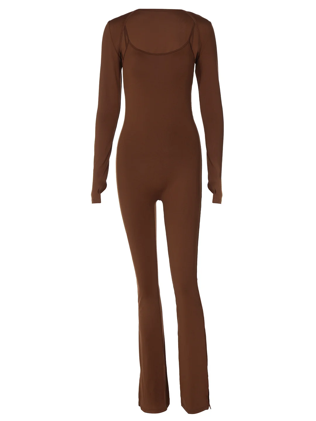 Uveng Uveng Women's Fall New Solid Color Simple Long Sleeve Shawl Jumpsuit Fashion Slim Suit