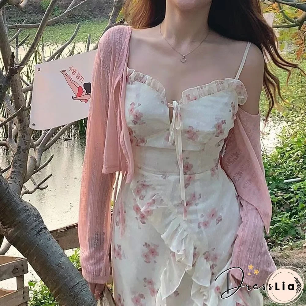 Summer Floral Sleeveless Midi Dress Elegant Sexy French Vintage Strap Dresses Woman Party One Piece Korean Fashion Robe Y2K