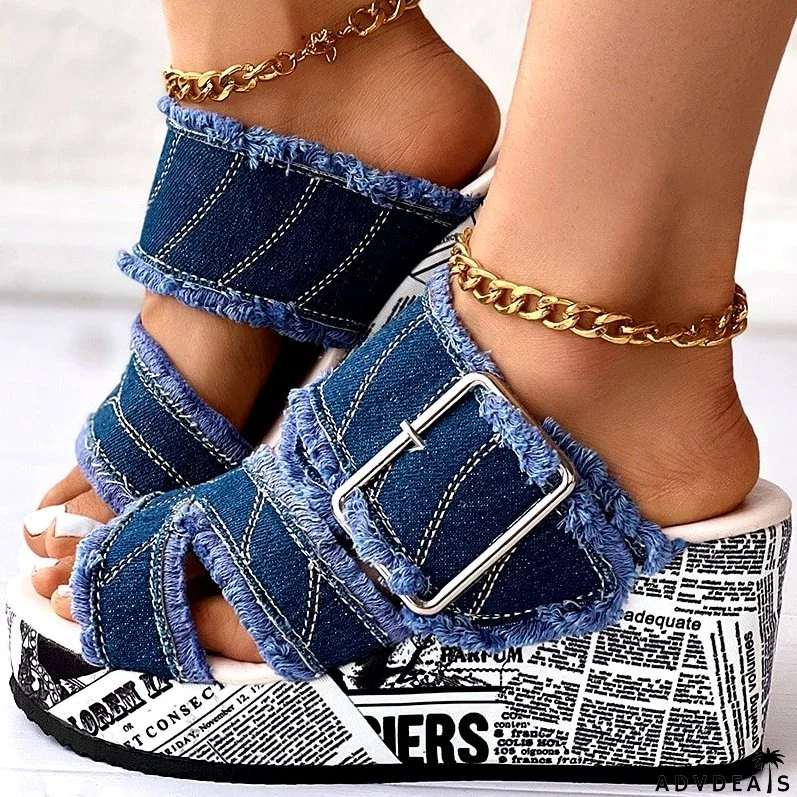 Daniela Denim Wedge Sandals