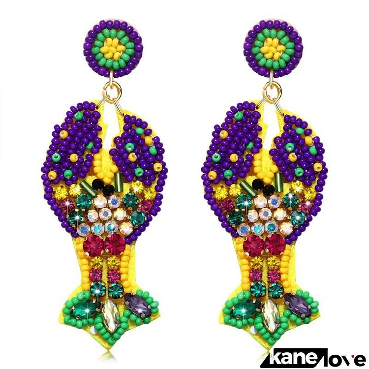 Mardi Gras Women Fashion Beaded Beaded Letter Floral Earrings