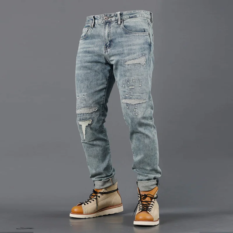 American Beggar Patch Washed Distressed Ripped Jeans