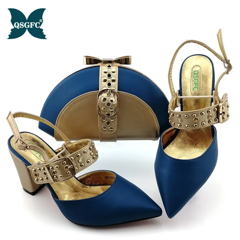 2021 New Woman Platform for African Ladies Italian Design Shoes and Bag Set PU Leather Decorated with Rhineston Metal Decoration