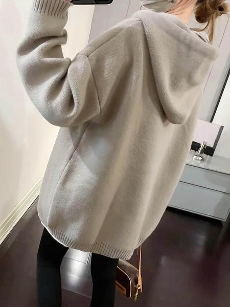 Women's Cartoon Face Print Drop Shoulder Hooded Sweater, Fashion Casual Long Sleeve Drawstring Hooded Sweater for Daily Holiday Outdoor Wear, Women Knitwear for Fall & Winter, Sweaters for Women