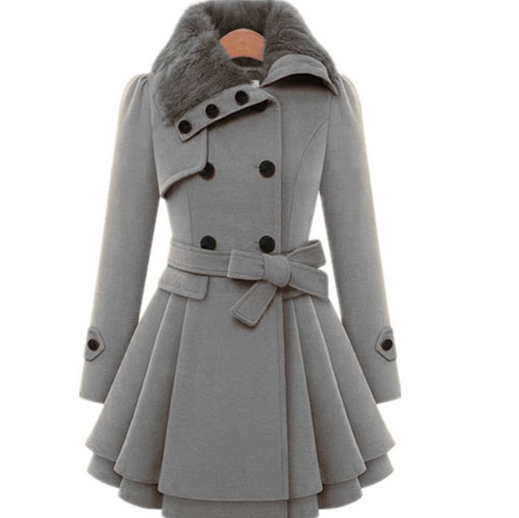 Women's Slim-fit Mid-length Woolen Coat Double-breasted Padded Young
