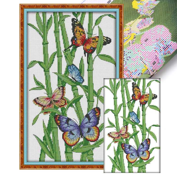 Joy Sunday-Butterfly And Bamboo (28*44cm) 14CT Stamped Cross Stitch gbfke