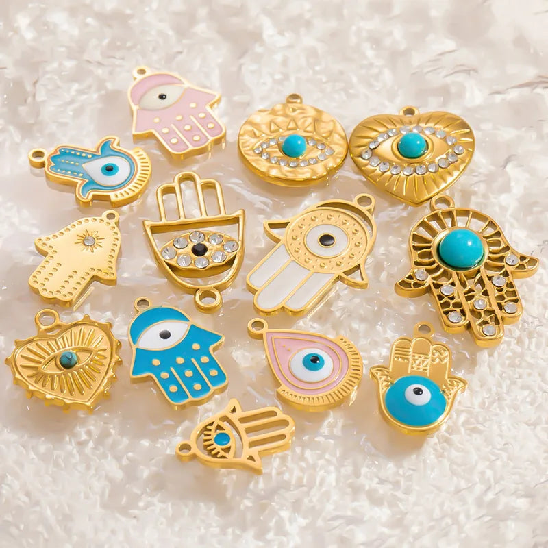 1 Piece 6.4*9.6mm 304 Stainless Steel Zircon 18K Gold Plated Palm Eye Polished Pendant Jewelry Accessories