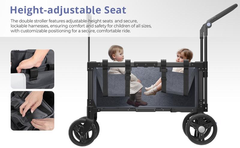 Product Introduction of Momfann Baby Stroller Wagon. All-Terrain 2 Seaters Baby Wagon with Canopy. Parent Organizer. Adjustable Handle & Pull Bar for Infants and Toddlers 6
