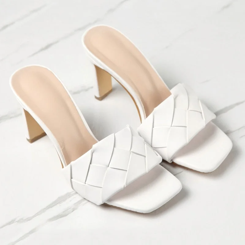 2020 Summer Square toe Women slippers Fashion Thin heeled Ladies Mules Elegant Female High heels Outside Slides Women Sandals 42
