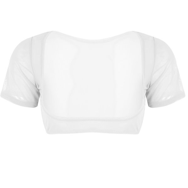 Women's Mesh Sheer Open Bust Short Sleeve Dance Crop Top