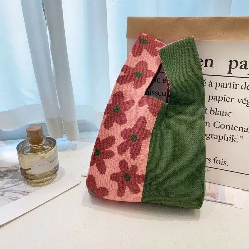 Women’s Medium Knit Letter Heart Shape Flower Cute Square Open Square Bag