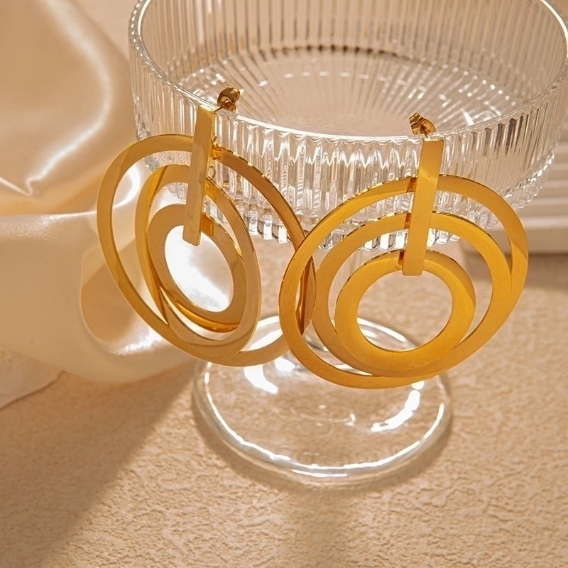 1 Pair Exaggerated Minimalist Round Plating 304 Stainless Steel 14K Gold Plated Drop Earrings