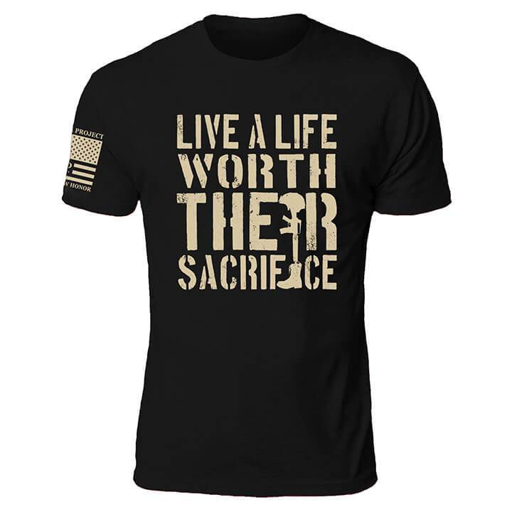 Men's Live A Life Worth Their Sacrifice Printed Outdoor Casual Short Sleeve T-Shirt-Compassnice®