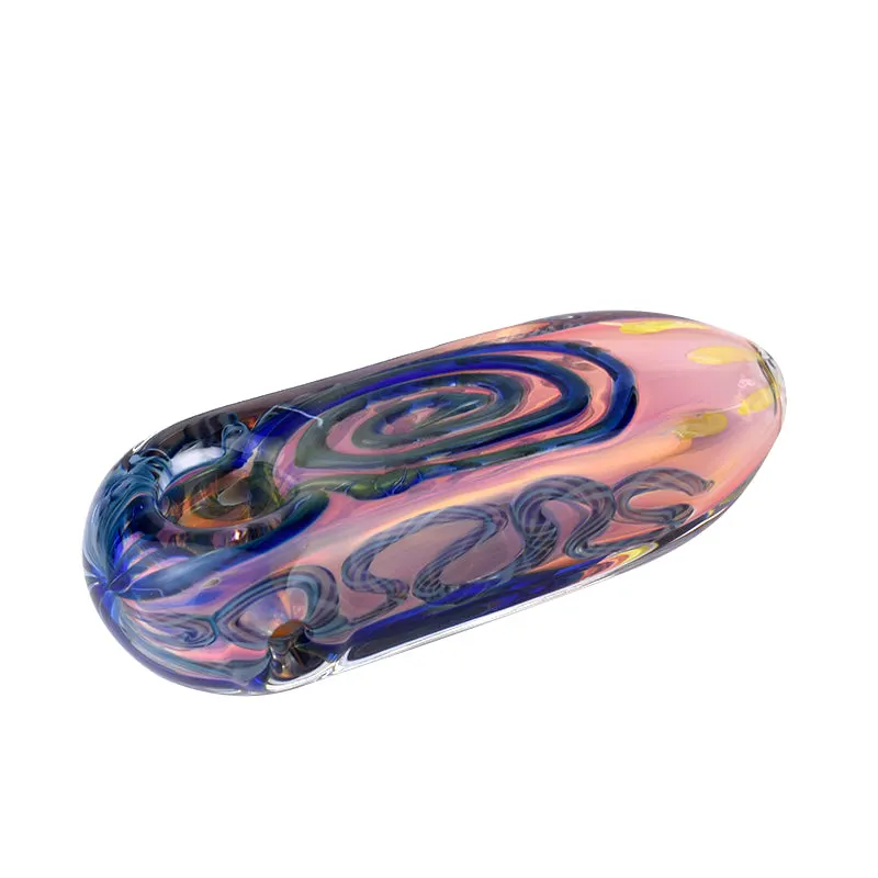 Glass Spoon Pipe Colored Glass Hand Pipe with Marbles and Squiggles