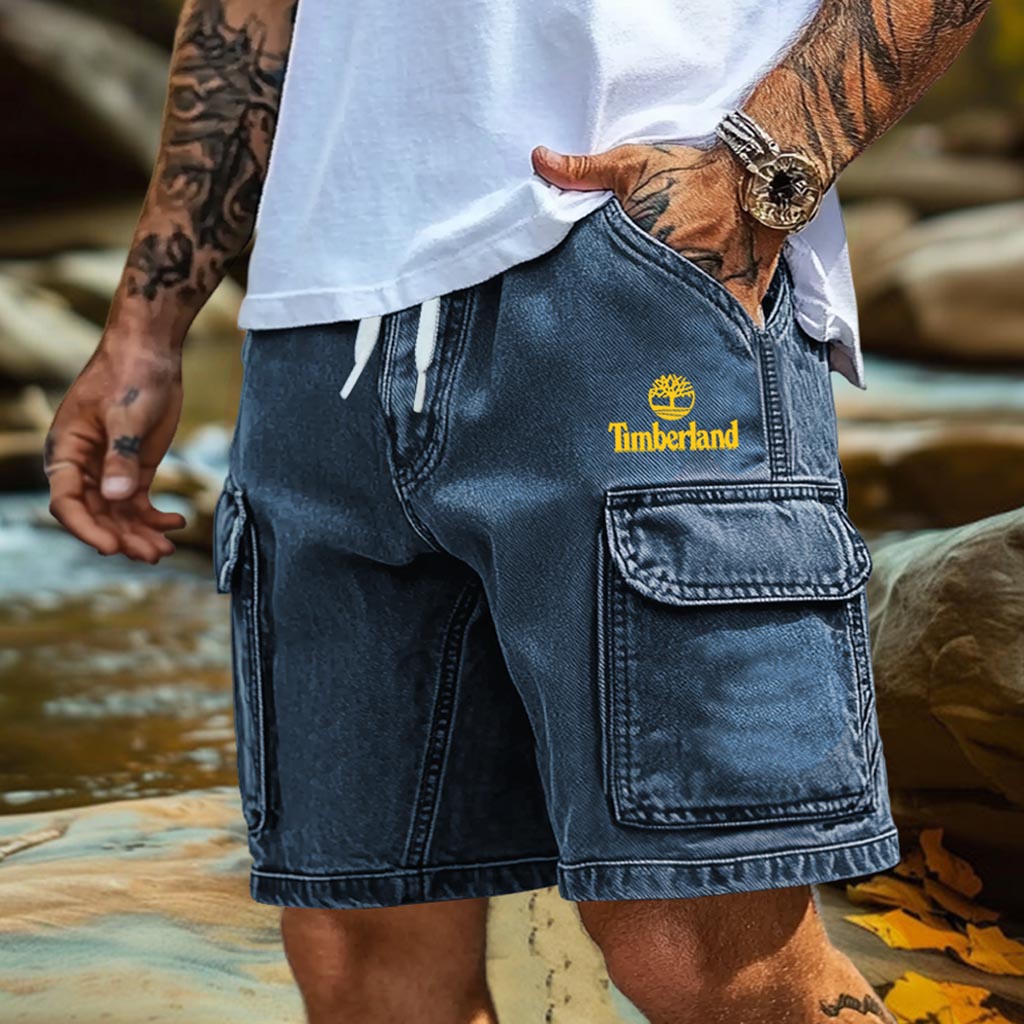 Men's Cargo Shorts Vintage Denim Washed Distressed Multi-Pocket Outdoor Surf Blue Walkshort Boardshorts / TECHWEAR CLUB / Techwear