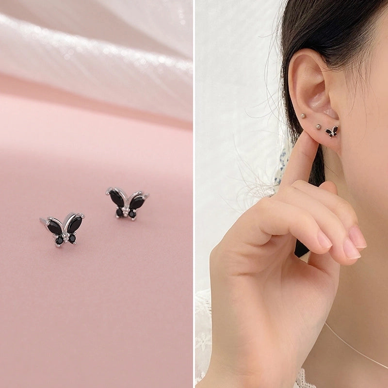 1 Pair 925 Sterling Silver Zircon 925 Sterling Silver Earrings Butterfly Earrings