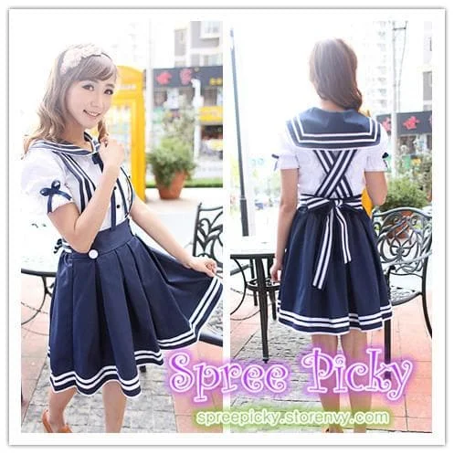 Lolita Sailor School Uniform Short shirt and Strap Skirt set 2 ways wearing SP130240
