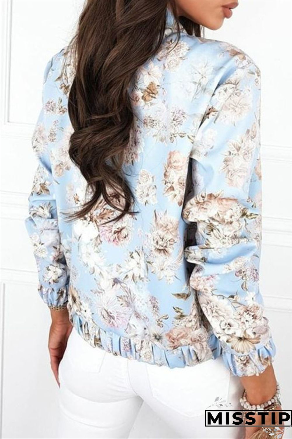 Blue White Casual Print Patchwork Cardigan Outerwear