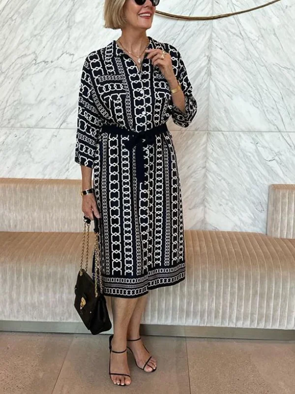 Printed Tie Midi Dress