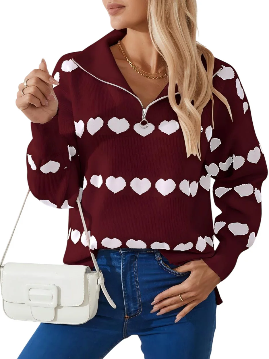 Athvotar Athvotar And Winter New Sweater Women Fashion Zipper Love Love Long-Sleeved Coat