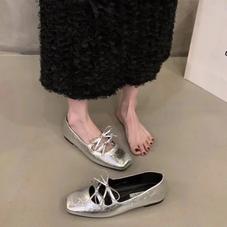 Yyvonne Bottom Spring And Autumn Square Head Silver Mary Jane Single Shoes Women's Shoes 2025 Spring French Small Red Gentle Casual Shoes