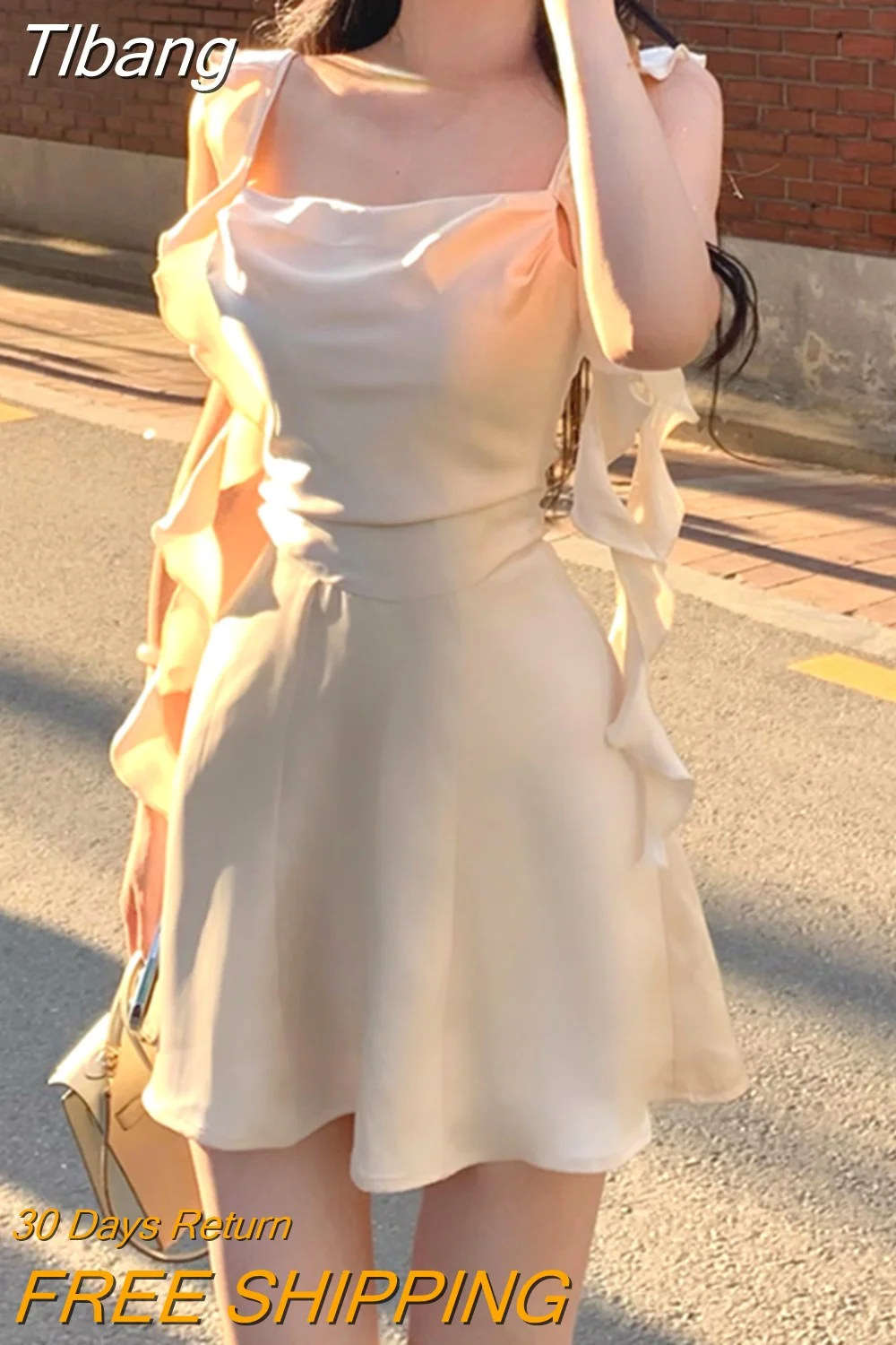 Tlbang Sleeveless Satin Mini Dress Women 2023 Summer Korean Short Design Spaghetti Strap Vintage Fairy Sweet Female Clothing