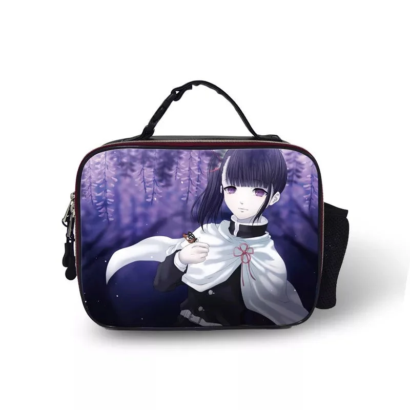 Buzzdaisy Demon Slayer Kimetsu no Yaiba #10 PU Leather Portable Lunch Box School Tote Storage Picnic Bag