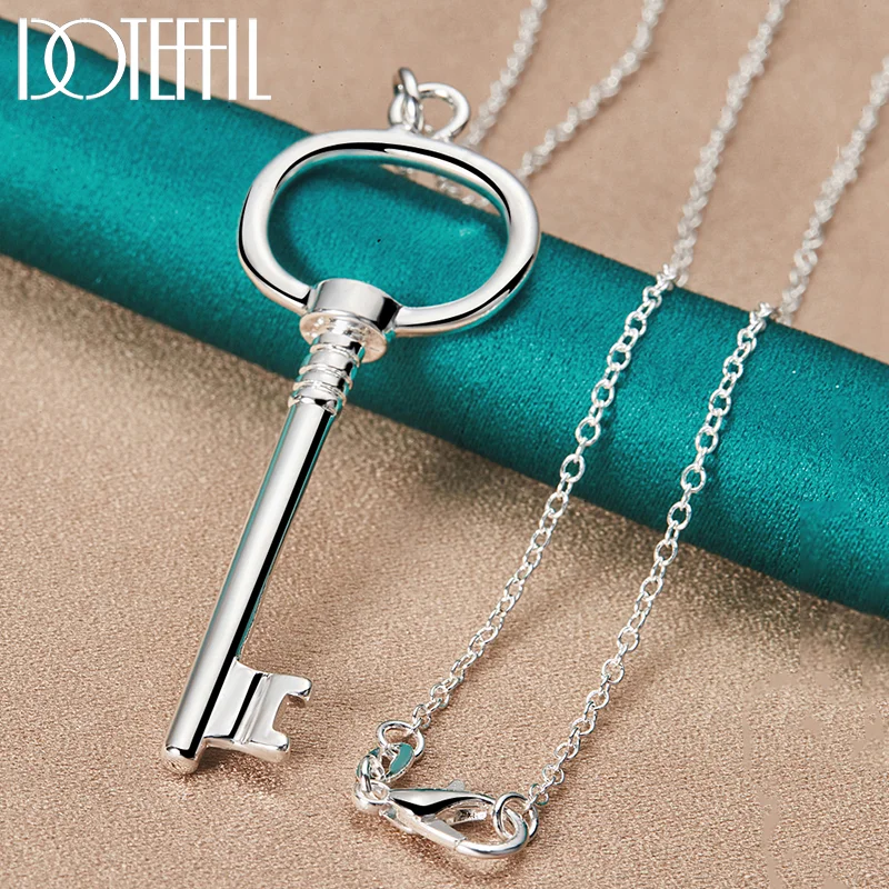 DOTEFFIL 925 Sterling Silver 16-30 Inch Chain Round Key Pendant Necklace For Woman Man Jewelry