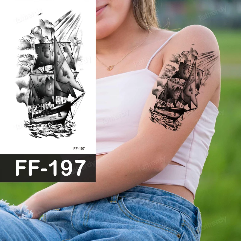 Sdrawing Animal Temporary Tattoo Sticker Black Lion King Wolf Tiger Men Body Art Painting Tattoo Fake Water Transfer Sexy Women