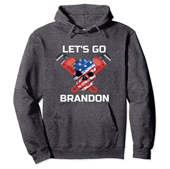 Let Go Brandon Flag Skull and Pipe Wrench Hoodie Grey