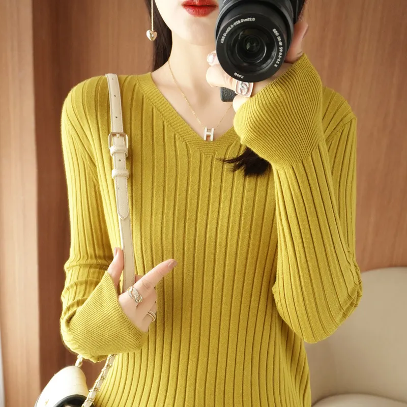 Churchf Churchf Sweater Female 2023 Spring And Autumn Knit Bottom Shirt Fashion Slim Long Sleeve Skin-Friendly Soft Bottom Top