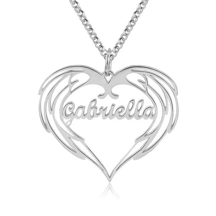 Personalized Heart Name Necklace with Angel Wings Necklace Gifts