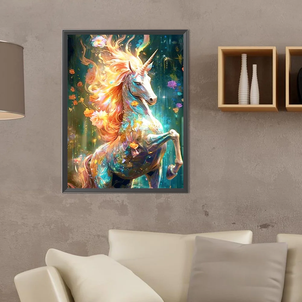 Full Round Diamond Painting 30*40cm - Flowers And Forest Unicorns