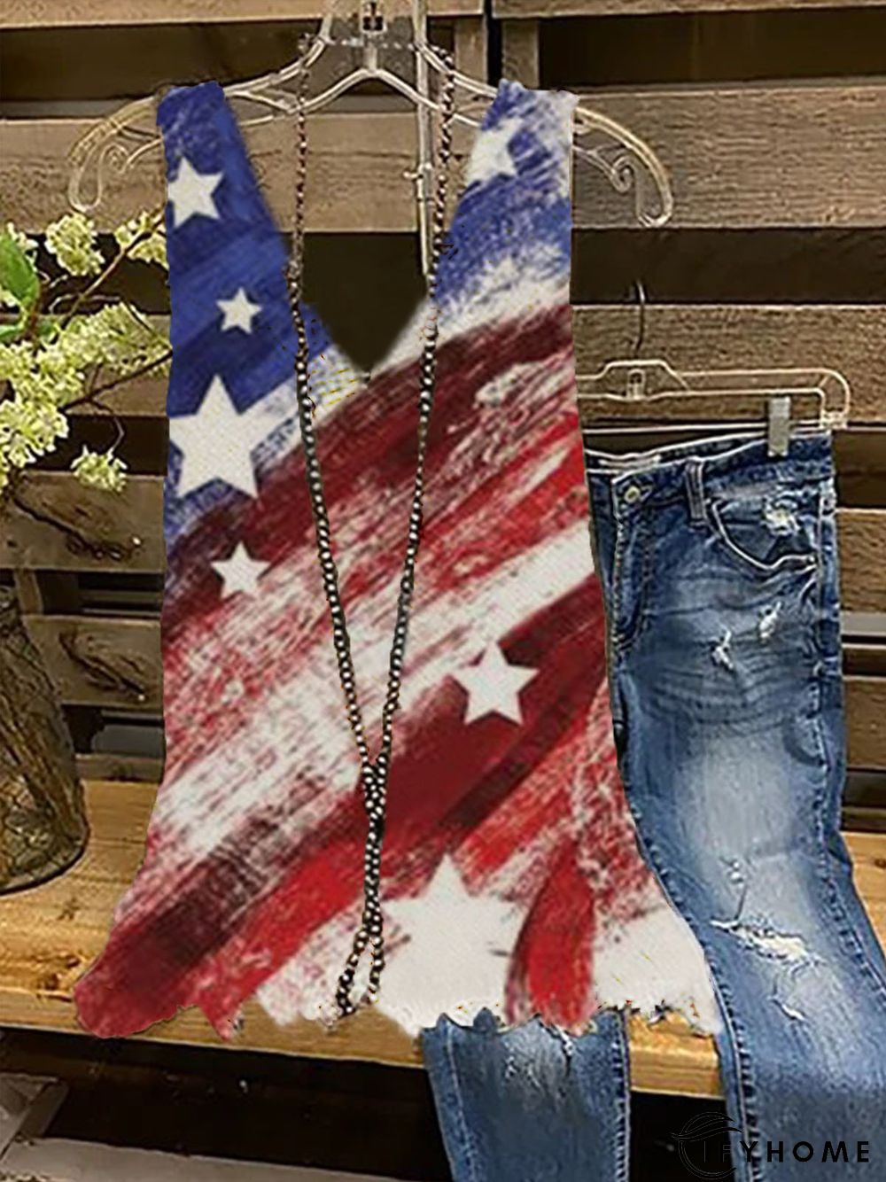 Vintage V Neck Printed Sleeveless Shirts & Tops | IFYHOME