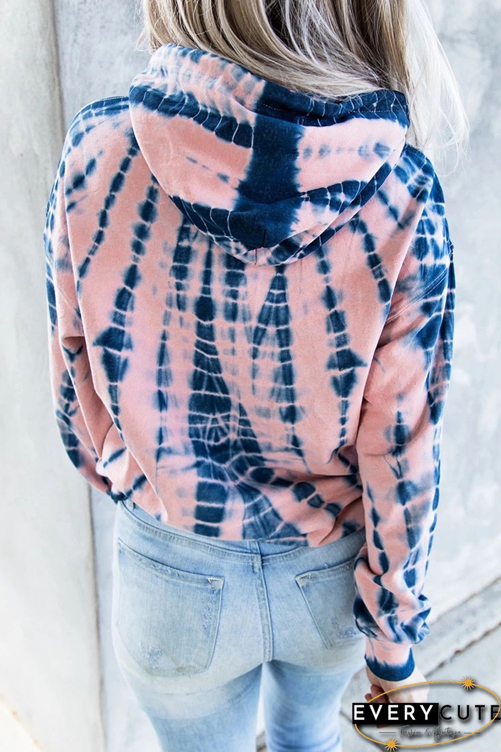 Pink Tie-dye Print Pullover Hoodie