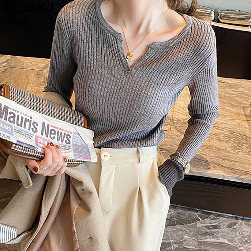 Basic V-Neck Sweater Pullover Women Autumn winter Casual long Sleeve Sweater For women Female Chic Jumpers top