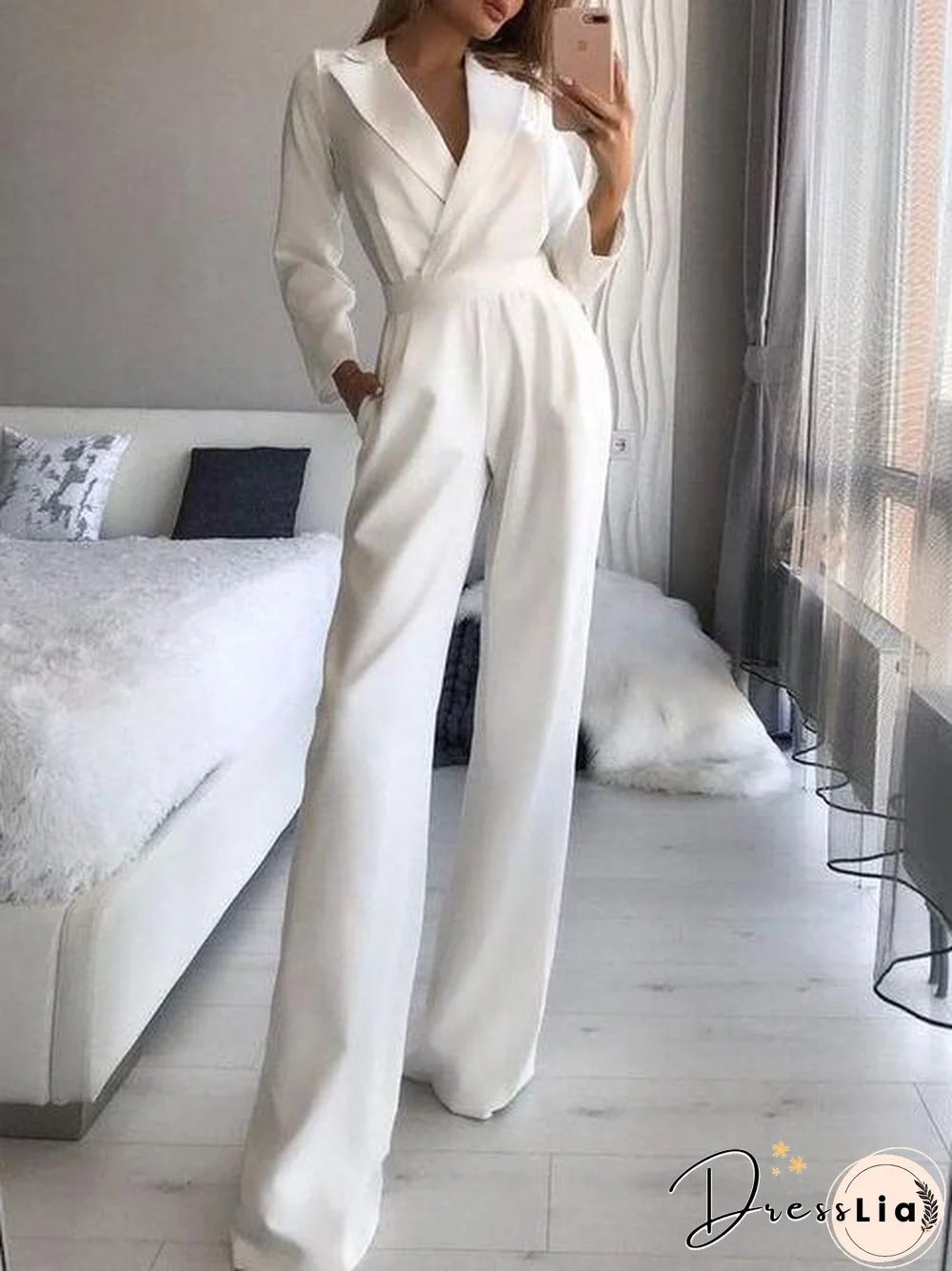 Women's Jumpsuits Solid Long Sleeve Slim Fit Jumpsuit