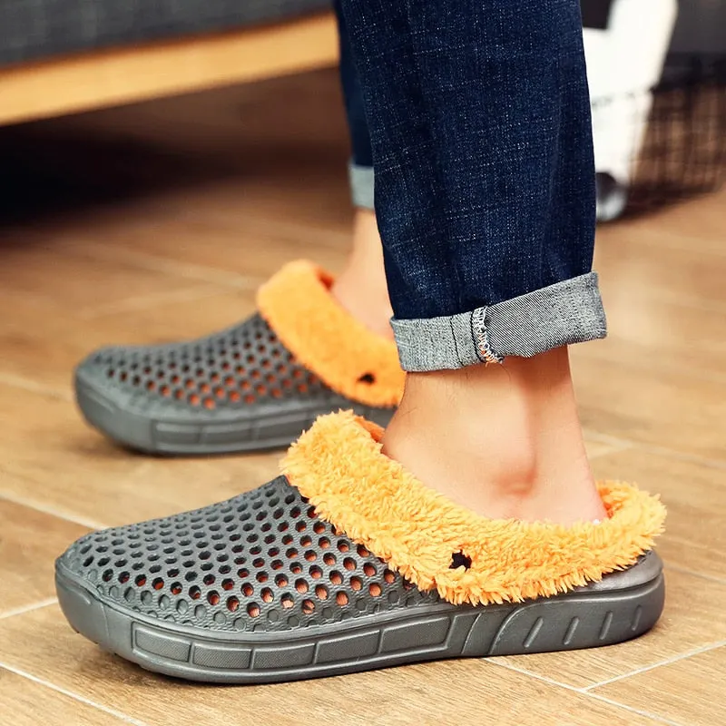 Men and Women Winter Slippers Fur Slippers Warm Fuzzy Plush Garden Clogs Mules Slippers Home Indoor Couple House Floor Slippers