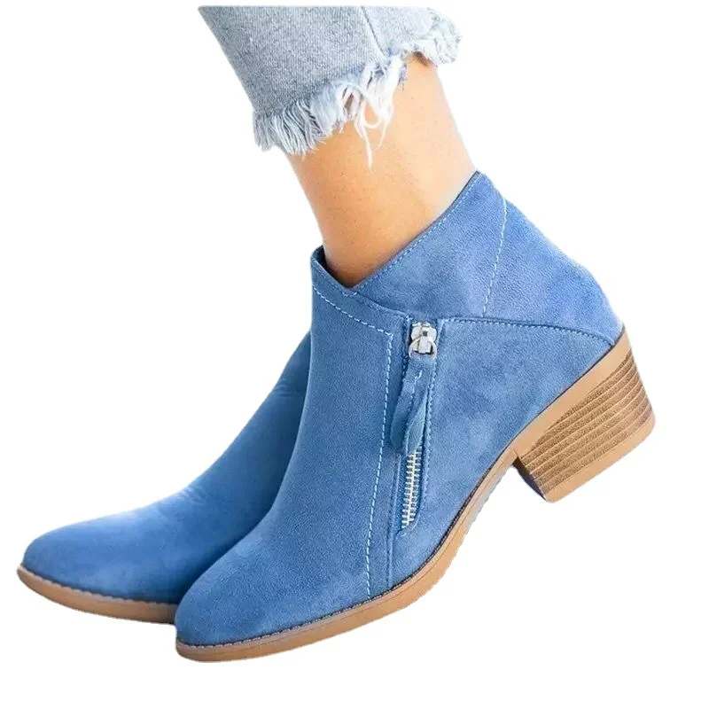 Yyvonne Large-Size Velvet-Faced Martin Boots Women 2025 Autumn And Winter New Round Head Low With Double Zipper English Short Boots