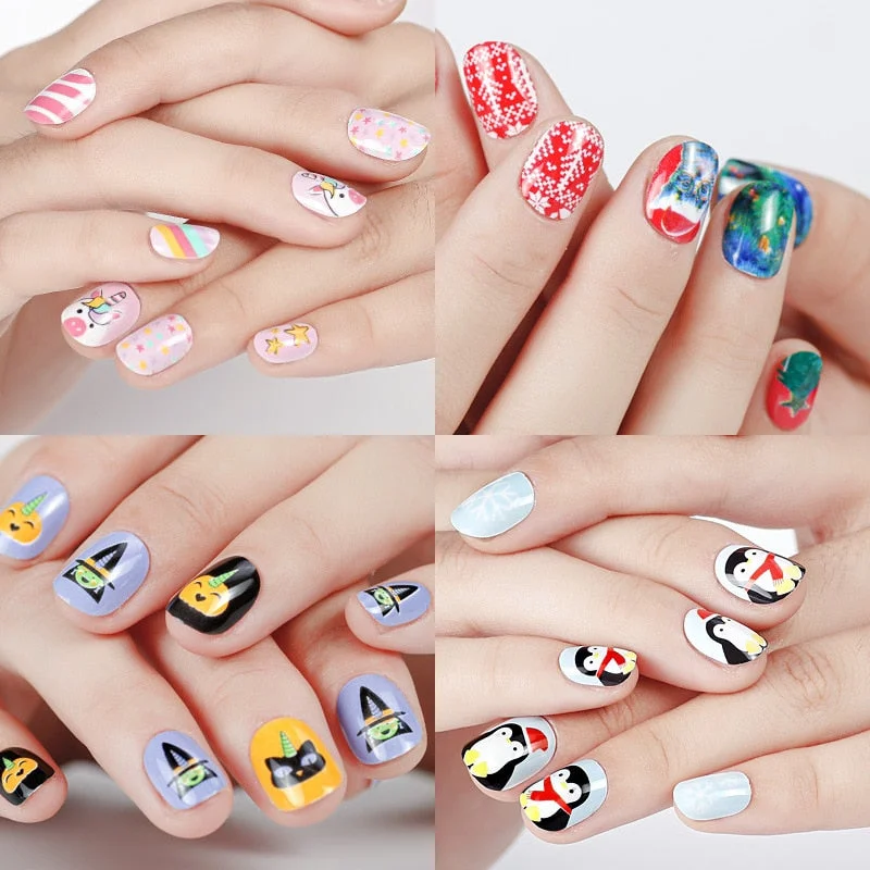 Children Adult 24 Fake Nails Christmas Cartoon Pattern Boxed Children Simple Wear-resistant Finished Full Covering Nail Sticker