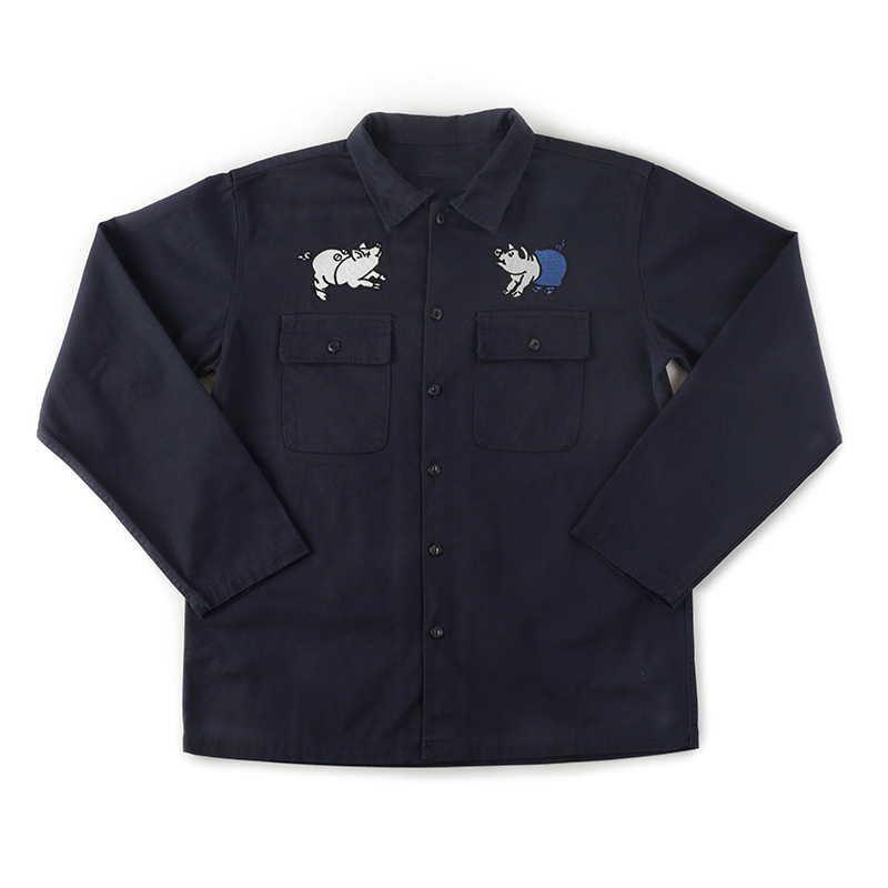 Vintage Embroidered Piglet Canvas Work Shirt