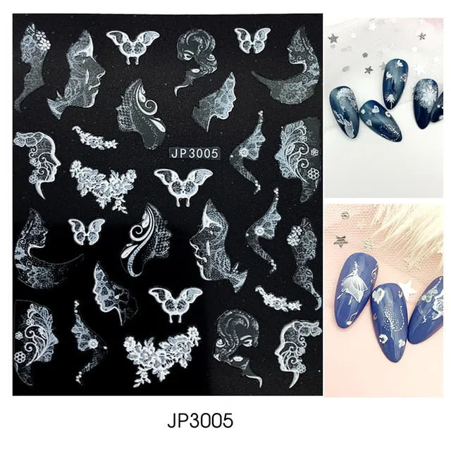 Nail Stickers Embossed 5D Elegant Abstract Girls White Ballet Designs Back Glue Nail Decals Tips For Beauty Salons-Nail Inspo