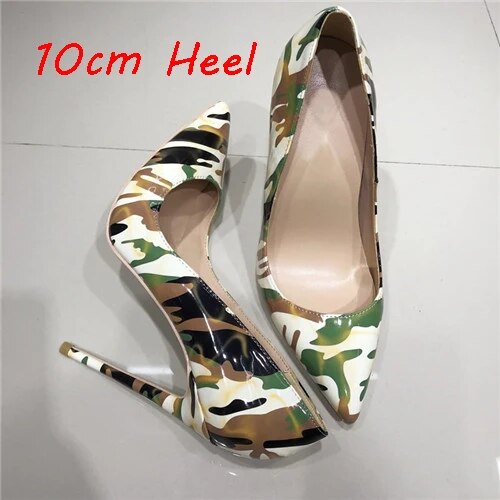 VCshoes Army Green Camouflage 12cm High Heeled Pumps Shallow Pointed Toe Woman Party Women Wedding Shoes QP098