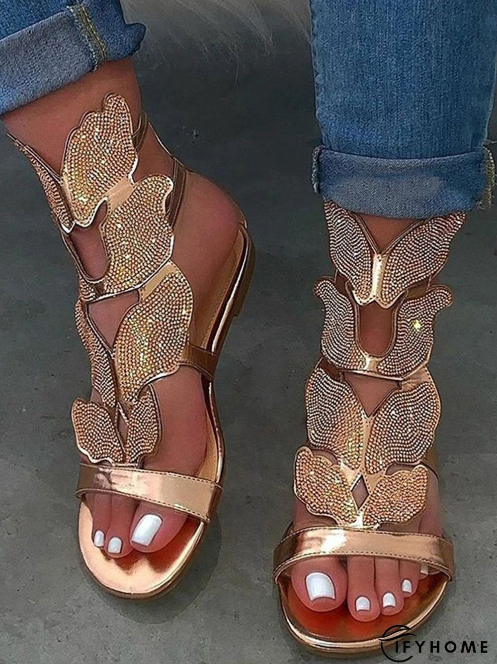 Buckle Open Toe Rhinestone Elastic Band Sandals | IFYHOME