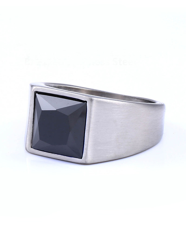 Stainless Steel Simple Gemstone Ring
