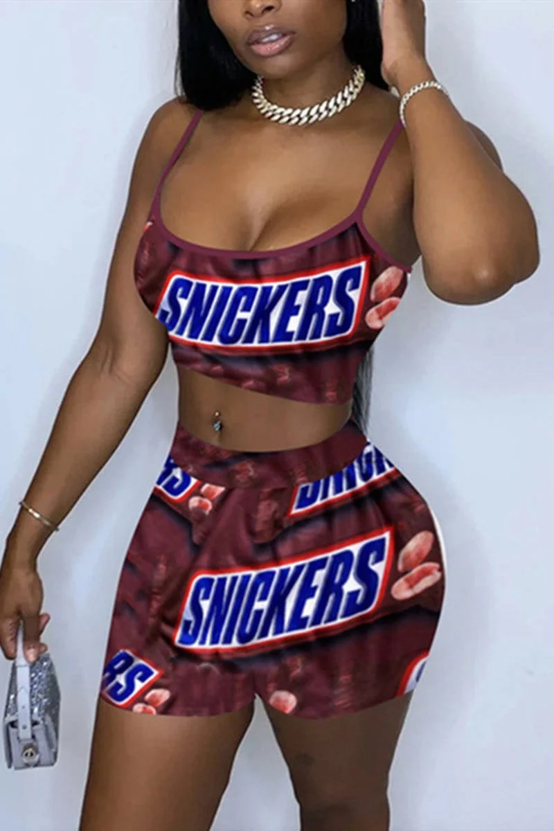 Sexy Sling Short Print Two Piece