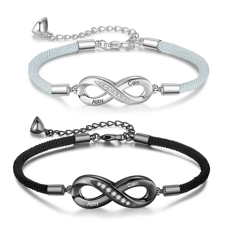 Kettenmachen Personalisierte 2 Namen Paar Infinity Herz Magnet Armbänder mit Zirkonia