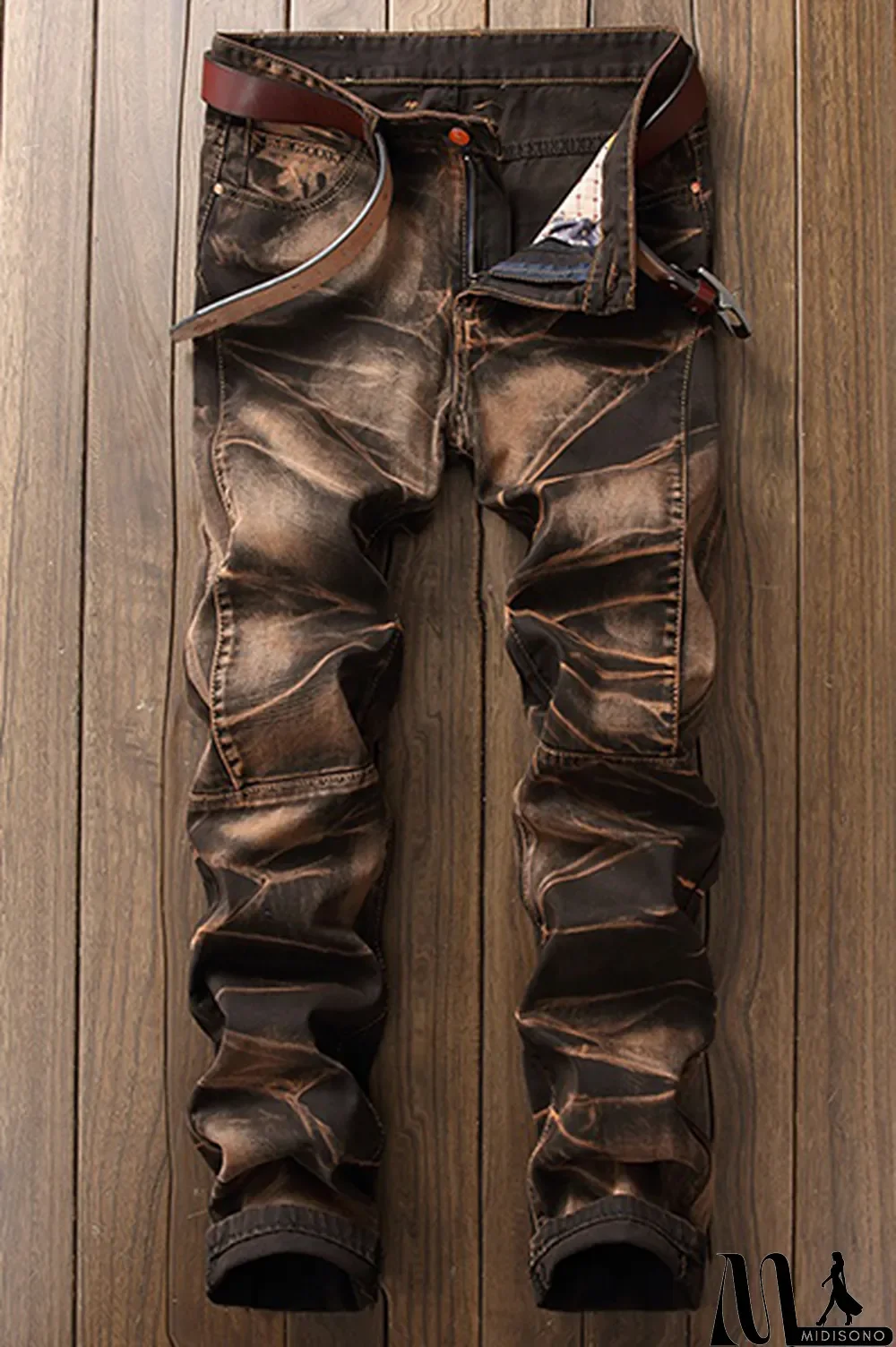 MidiSono - Coffee Street Patchwork Make Old Fold Bottoms (Without Belt)